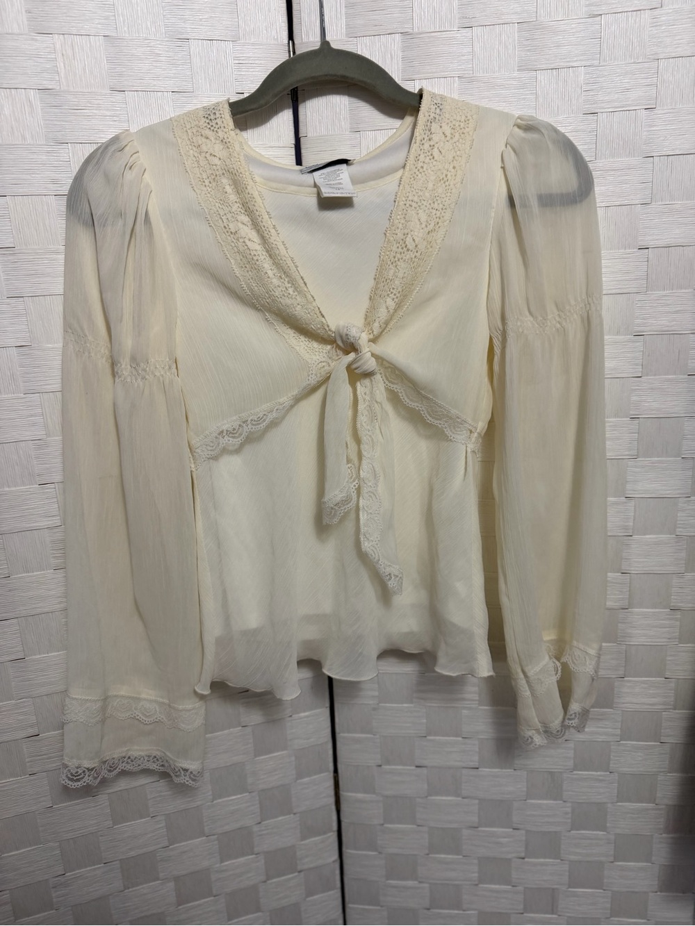 Women's Cream Lace-Trim Tie-Front Blouse